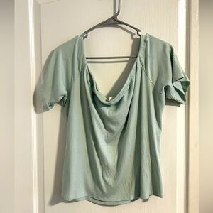 H&M | Pastel green Ribbed sleek Off shoulder option Blouse Short sleeve shirt